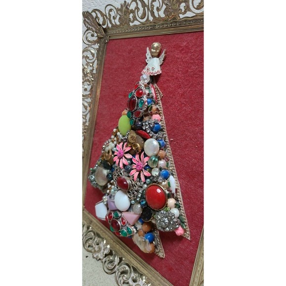 Vintage Festive Rhinestone Jewelry Framed Christmas Tree Decoration - Picture 3 of 5